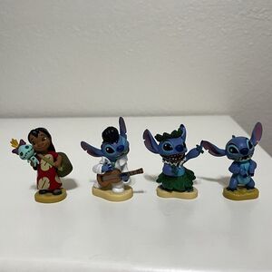Disney Lot Of 4 Lilo & Stitch Plastic Toys Figures Cake Toppers 2" Elvis Hula